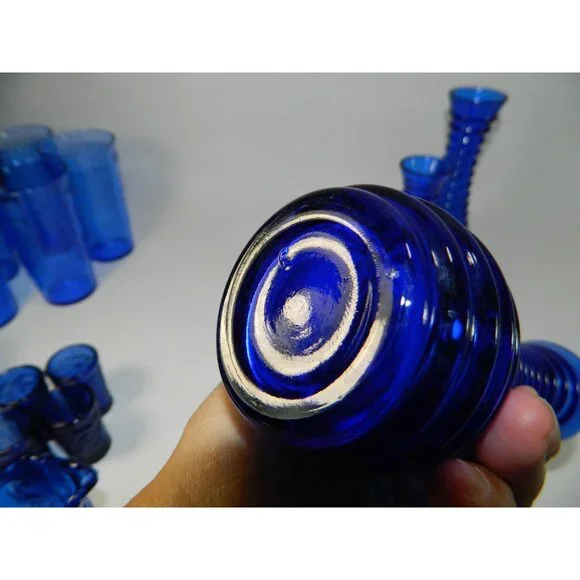 Cobalt Blue Ribbed Glass Vases Depression Glass Beehive Bud Vases Set Of 3 - Picture 8 of 13
